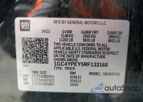 2024 Chevrolet Silverado K2500 Heavy Duty Ltz z USA, uszkodzony, nr VIN 1GC4YPEY5RF133168